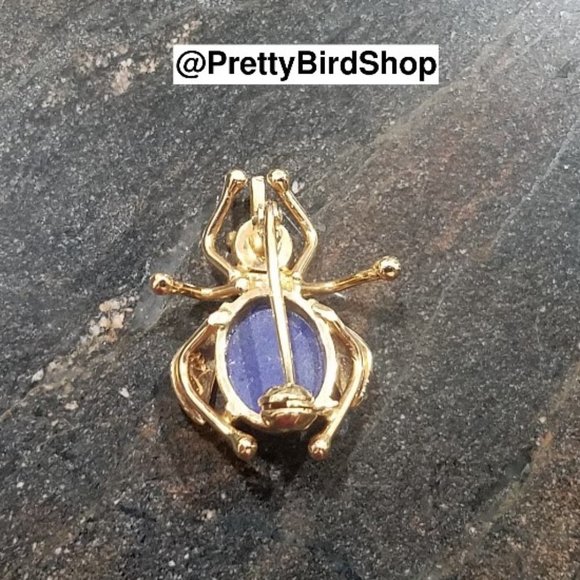 18K Gold Lapis Lazuli BEE pin new vintage artisan RARE deco animal bumblebee - Picture 9 of 9